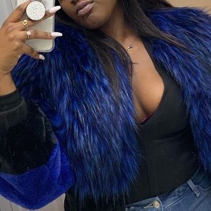 Big blue fur coat